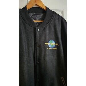 Vintage Universal Studios MCA Wool Leather Bomber Jacket Men XL Black 80s 90s